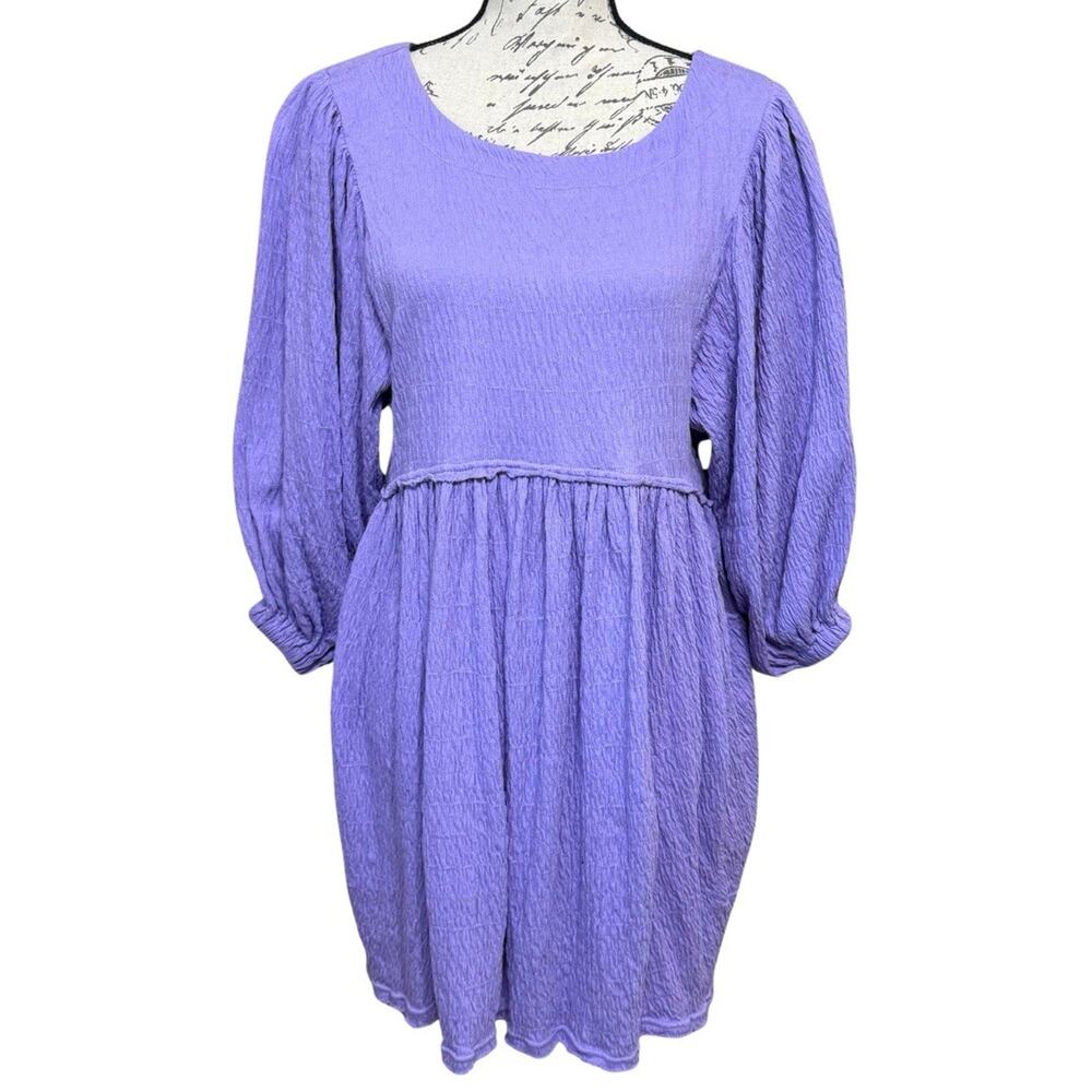 Free People Beach Get Obsessed Babydoll Mini Dress XS Lilac Purple Crinkle Knit